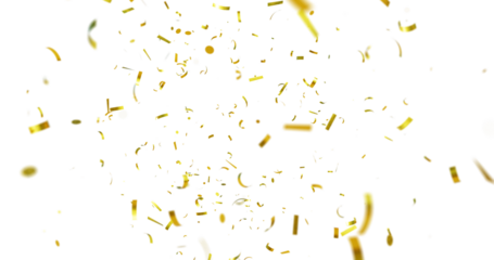 Golden Confetti Transparent Background. Gold Confeti Failling White Background. 3d Rendering Transparent Confeti. bright confetti isolated on transparent background.