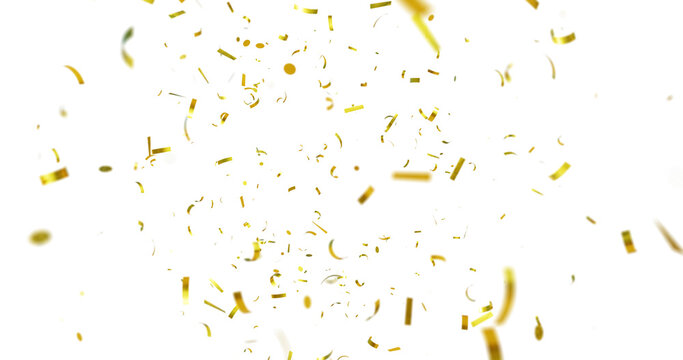 Golden Confetti Transparent Background. Gold Confeti Failling White Background. 3d Rendering Transparent Confeti. bright confetti isolated on transparent background.