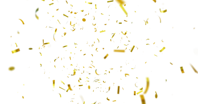 Golden Confetti Transparent Background. Gold Confeti Failling White Background. 3d Rendering Transparent Confeti. bright confetti isolated on transparent background.