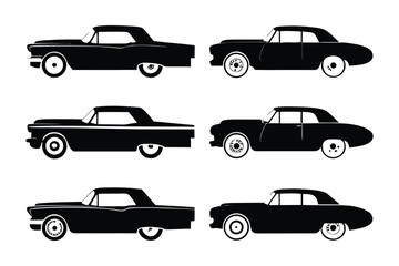 Fototapeta premium Classic Car Silhouette: A series of elegant silhouettes depicting classic cars. Each car showcases timeless design and style, perfect for transport or automotive projects.