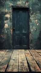 Old Door in Weathered Wall with Wooden Floor Surface
