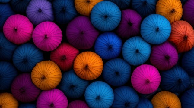 A colorful array of umbrellas in various shades of blue, pink, and orange