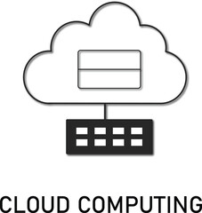 cloud computing icon with server connection and network system symbol in black and white minimal style for data storage, internet technology, digital infrastructure