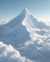 A snowcapped mountain peak rises above a sea of clouds