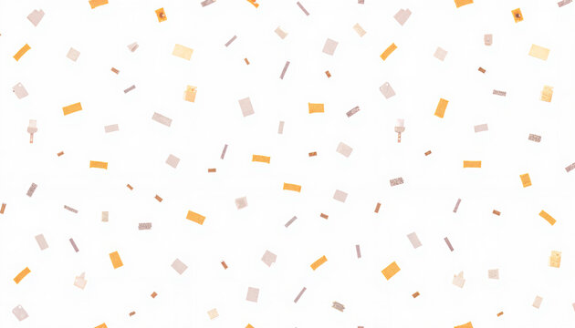 Abstract confetti pattern with orange and pink shapes on white background  