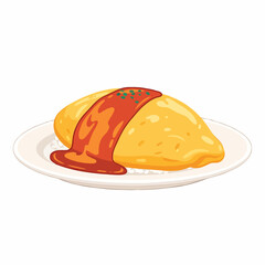 Fototapeta premium Delicious Omurice Fried Rice Topped with Soft Fluffy Egg and Rich Sauce