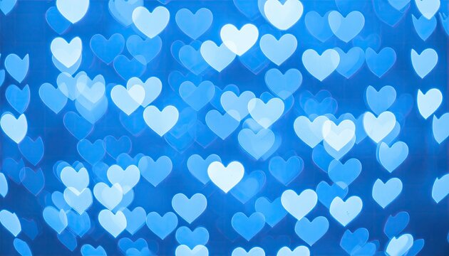 Blurred blue heart bokeh pattern
