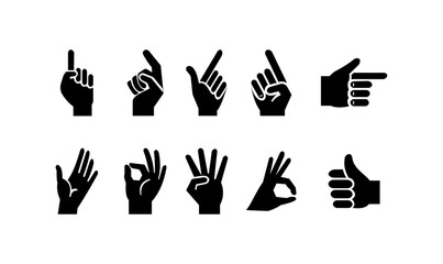 Fototapeta premium hand gesture icons black silhouette set – thumbs up, ok sign, pointing