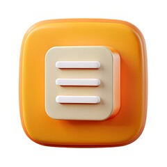 3d icon of orange menu icon with horizontal lines isolated on white background