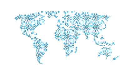 World Map Outline – Black and White Dot and Line Style Vector Illustration

