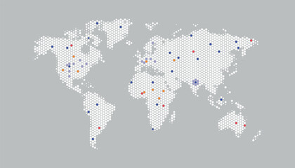 World Map Outline – Black and White Dot and Line Style Vector Illustration


