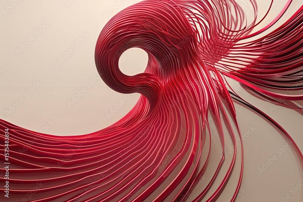 Aufkleber vibrant red ellipses in motion forming a unique wave pattern on a light background