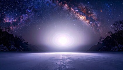 Fototapeta premium Stunning View of Galaxy Over Calm Water in Dreamlike Outdoor Space