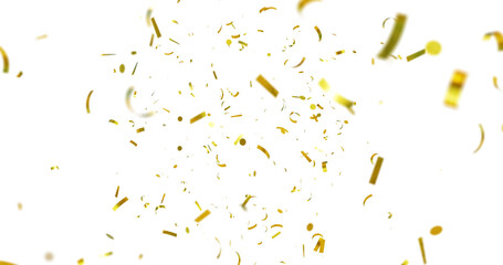 Golden Confetti Transparent Background. Gold Confeti Failling White Background. 3d Rendering...