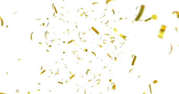 Golden Confetti Transparent Background. Gold Confeti Failling White Background. 3d Rendering Transparent Confeti. bright confetti isolated on transparent background.