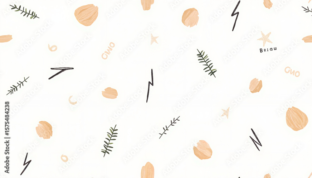 Poster abstract pattern with earthy tones and botanical elements on white