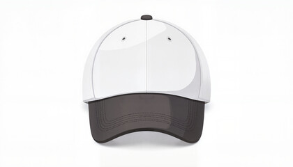 Fototapeta premium White and black baseball cap with curved brim on white background 
