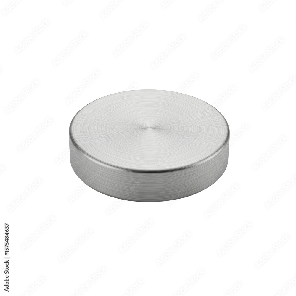 Fototapete a single, perfectly rendered circular button made of pristine brushed metal with a delicate intrinsi