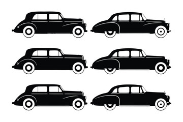 Classic Sedan Silhouette: A captivating illustration showcases a collection of iconic vintage sedan silhouettes, each exuding timeless elegance and design.