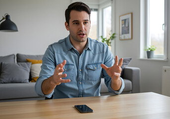 professional man explaining concepts with hand gestures in modern workplace