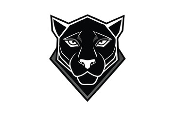 Black panther head outlined in geometric badge shows feline ferocity and power