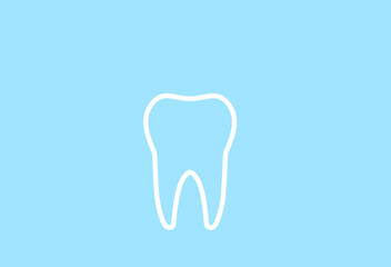 white outline of a tooth on a blue background,