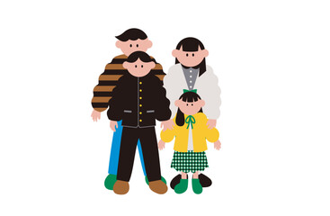 並んで立つファミリーのイラストの素材