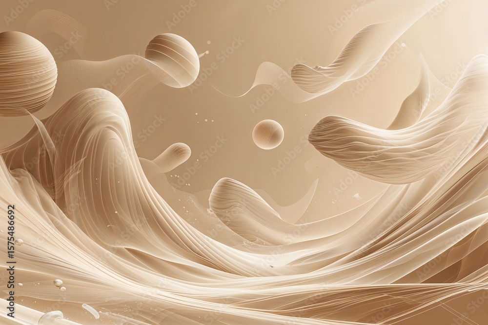 Poster ethereal beige background with floating shapes and advanced technology vector design