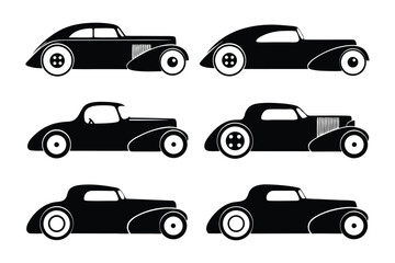 Classic Car Collection: Six sleek, vintage car silhouettes, each with unique body style, represent classic automotive design.