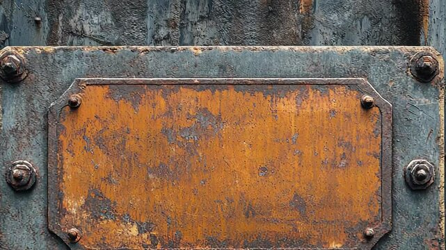 Rusty metal plate fixed on a rusty metal surface with screws