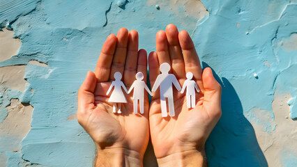 Paper Family Cutout Held in Caring Hands