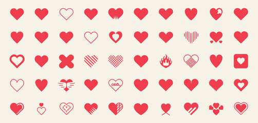 Various Red Heart Icons Set