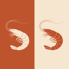 Two Stylized Shrimp Illustrations in Terracotta and Cream Colors