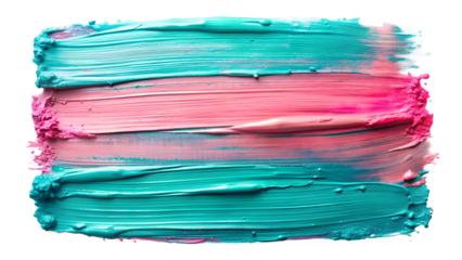 Pink and Teal Acrylic Paint Strokes on Transparent Background
