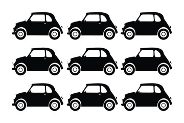 Fototapeta premium Mini Car Silhouette: A stylized collection of mini car silhouettes, ideal for design and creative applications, offering a classic aesthetic appeal