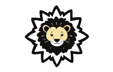 "Cute Lion Head Cartoon Illustration – Playful Starburst Animal Design"