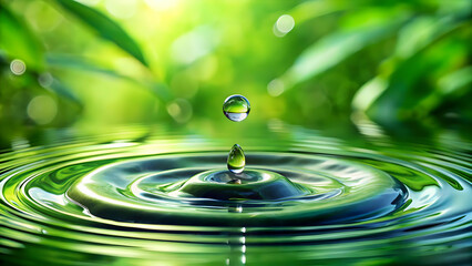 Serene Water Droplet Impact in Lush Natural Environment