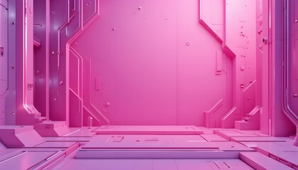 Pink and Purple Tech 3D Background with Minimal Geometric Structure and Futuristic Design