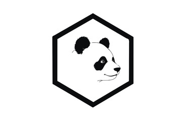 "Minimal Panda Face Vector – Hexagon Frame on White Background"