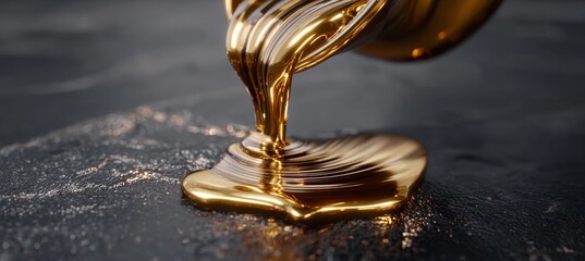 Luxurious Stream of Molten Gold Pouring Gracefully into a Dark Surface, Creating Abstract Art Design