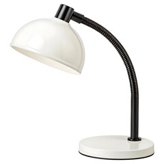 Modern white desk lamp with adjustable black gooseneck arm and base isolated on transparent background