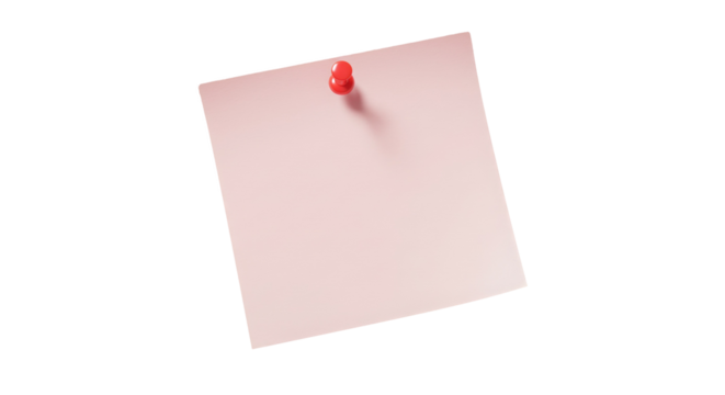 Pink Sticky Note with Red Push Pin Office Supply Reminder.