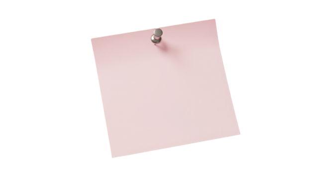 Pink Sticky Note with Silver Push Pin.