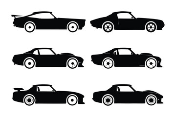 Classic Car Silhouettes: A collection of sleek, black vintage car silhouettes, showcasing iconic designs and styles. Capturing the essence of automotive history and design.