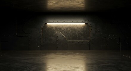 Empty room, Stainless metal industrial matallic dark abstract background for modern design in warm light