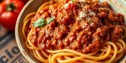Close-up of a bowl of steaming homemade spaghetti bolognese, food, spaghetti