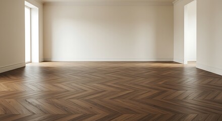 Empty room, Herringbone wood brown floors background