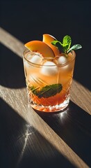 Iced Cocktail in Glass - Orange Slice, Mint, Sunlight, Refreshing Drink, Summer Beverage, Bar Drink, Happy Hour, Party Mixer