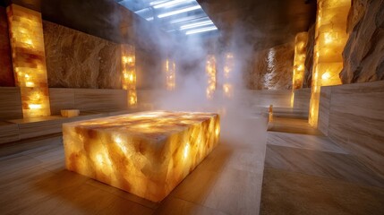 Illuminated Salt Therapy Room Interior