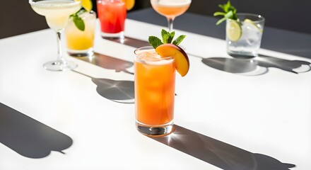 Two Orange Cocktails - White Table, Sunlight, Refreshing Drinks, Summer Beverages, Bar Scene, Happy Hour, Bright Outdoor Cafe, Fruity